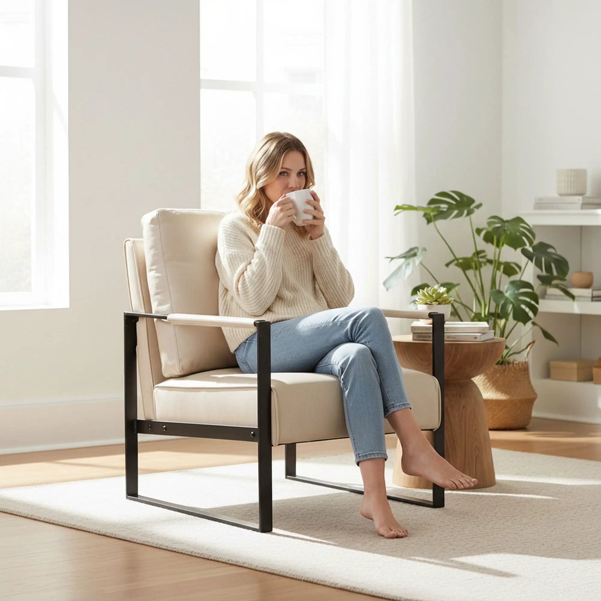 Classic Mid Century Modern Accent Chair With Durable Square Metal Frame, Armchair by Unique Piece Furniture