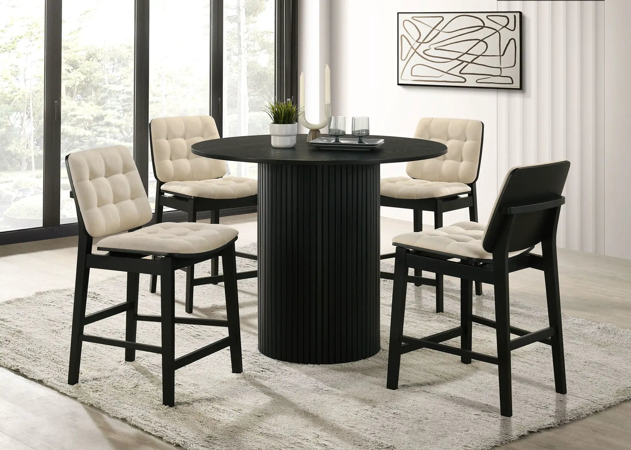 Hamlyn 5-piece Round Wood Counter Height Dining Set Cream and Black by Unique Piece Furniture
