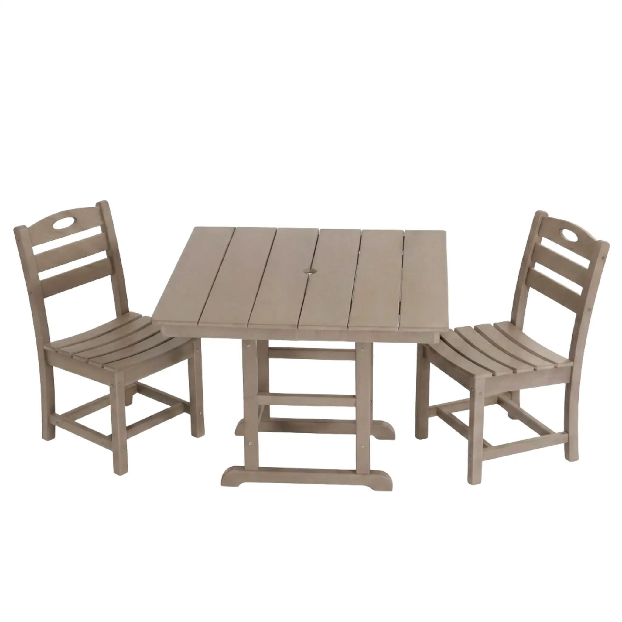 Antique Wood HDPE Outdoor Patio Dining Set, 37.8 in. Square Table with 2 Chairs by HouseOfZazla