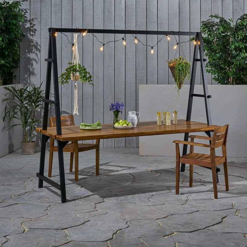 Huckleberry - Acacia Wood Outdoor Dining Table with Plant Hanger - Teak by HouseOfZazla