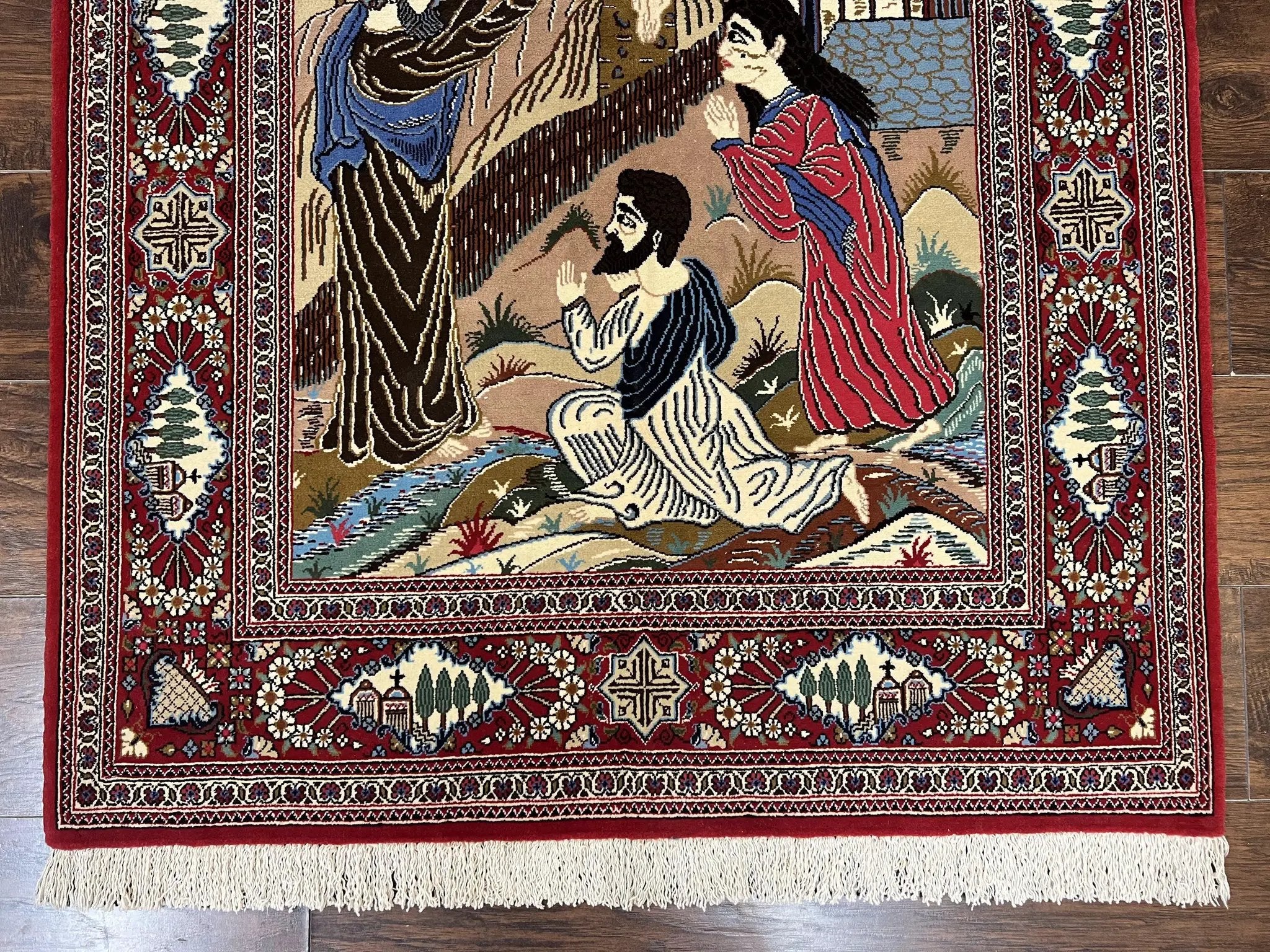 Persian Kashan Pictorial Rug 3x5 - Jesus on Cross by Jewel Rugs