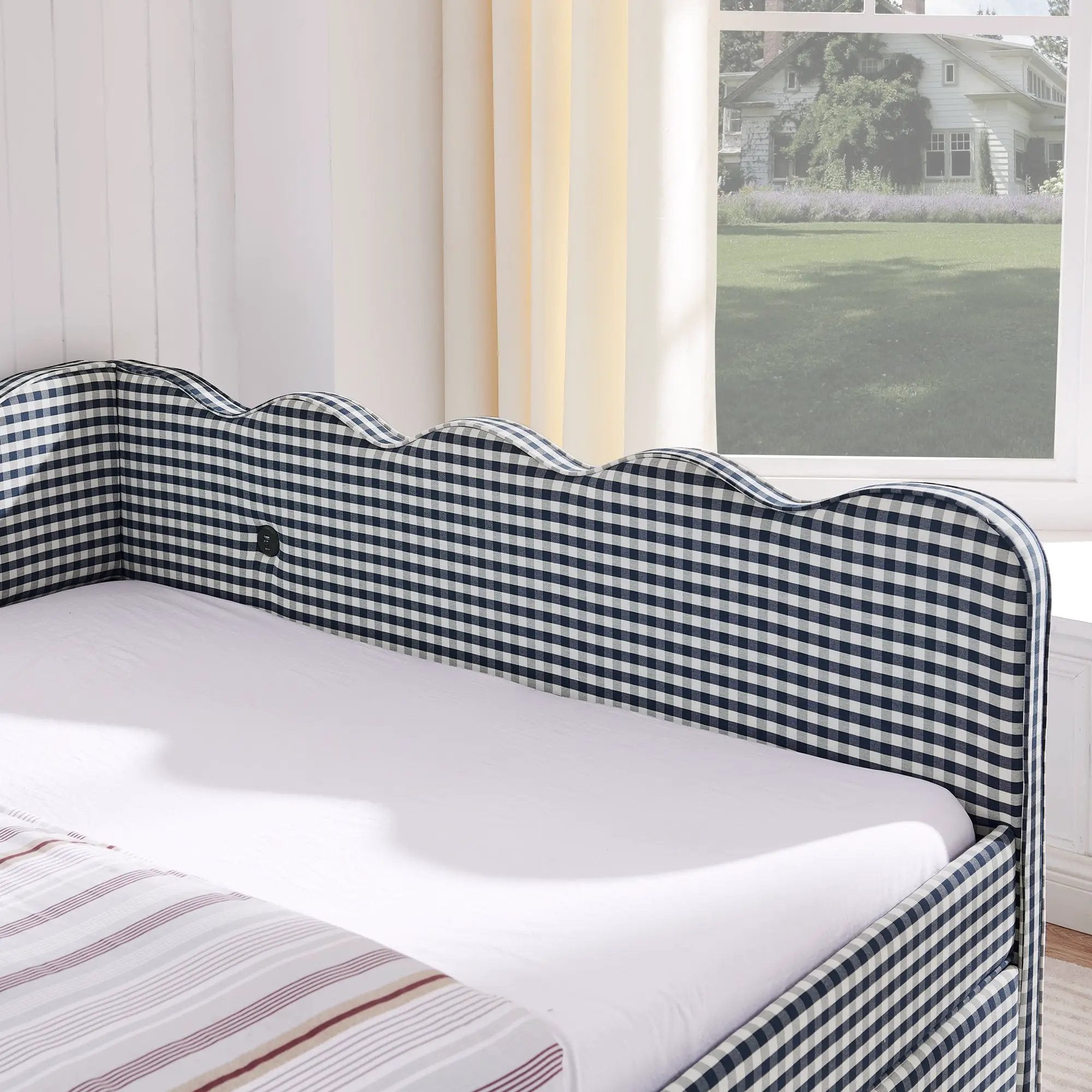 Queen Size Cozy Gingham Daybed with Two Storage Drawers and USB Port by HouseOfZazla