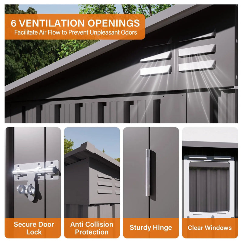 Outdoor Storage Shed, Tool House With Sloping Roof, 6 Vents And 2 Swing Doors For Backyard - Gray by HouseOfZazla