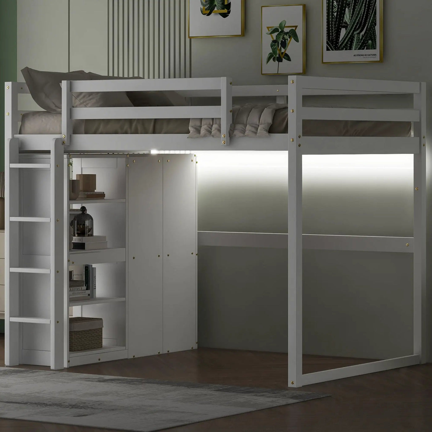 Loft Bed With Built In Wardrobe, Storage Shelves, And LED Light by HouseOfZazla