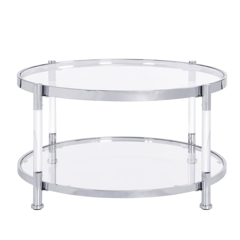 Contemporary Acrylic, Coffee Table, Round Tempered Glass Coffee Table - Chrome / Silver by HouseOfZazla