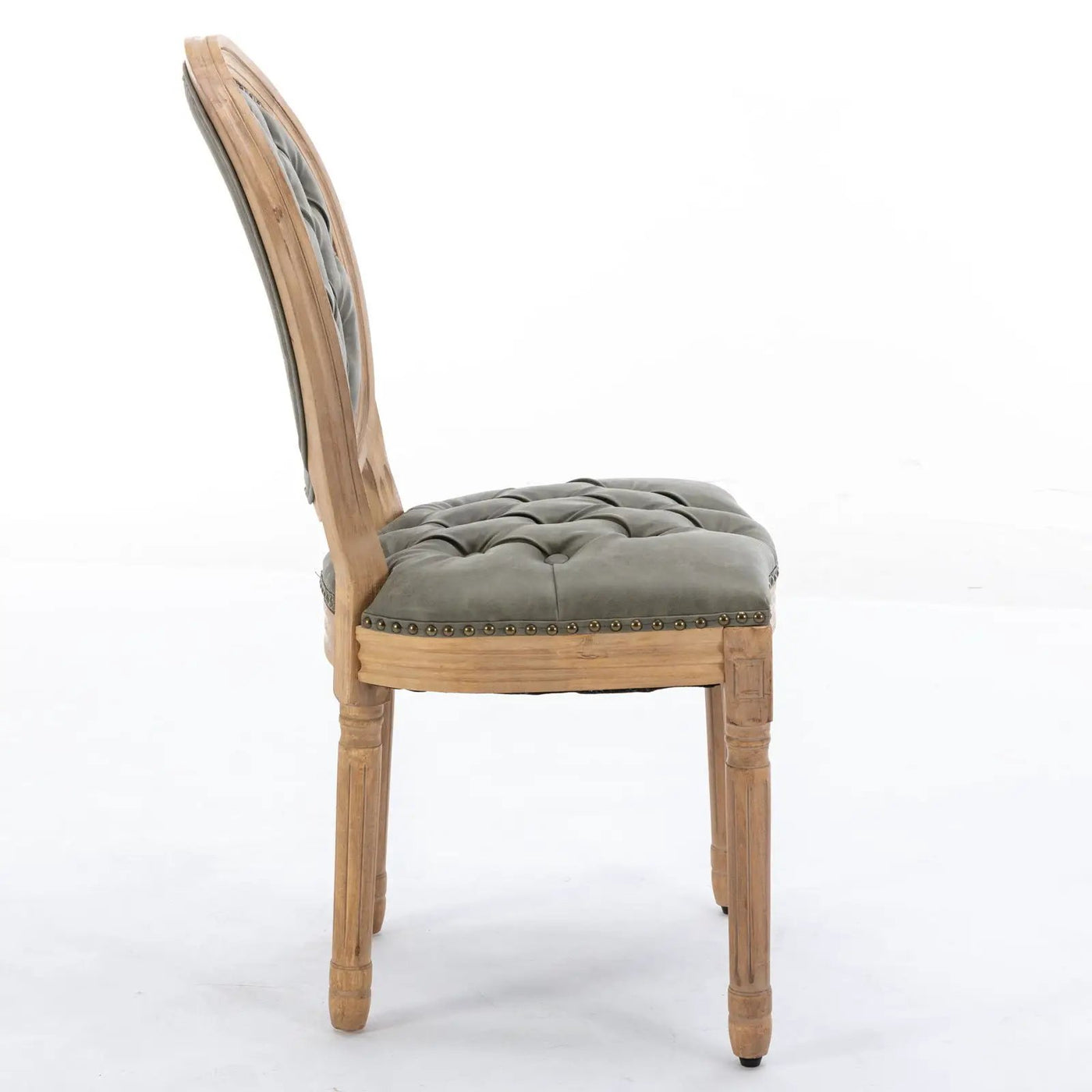 French Style Solid Wood Frame Antique Painting, Hand-Pulled Buckle Decoration Artificial Dining Chair With Nailhead Trim, Wood Legs by HouseOfZazla