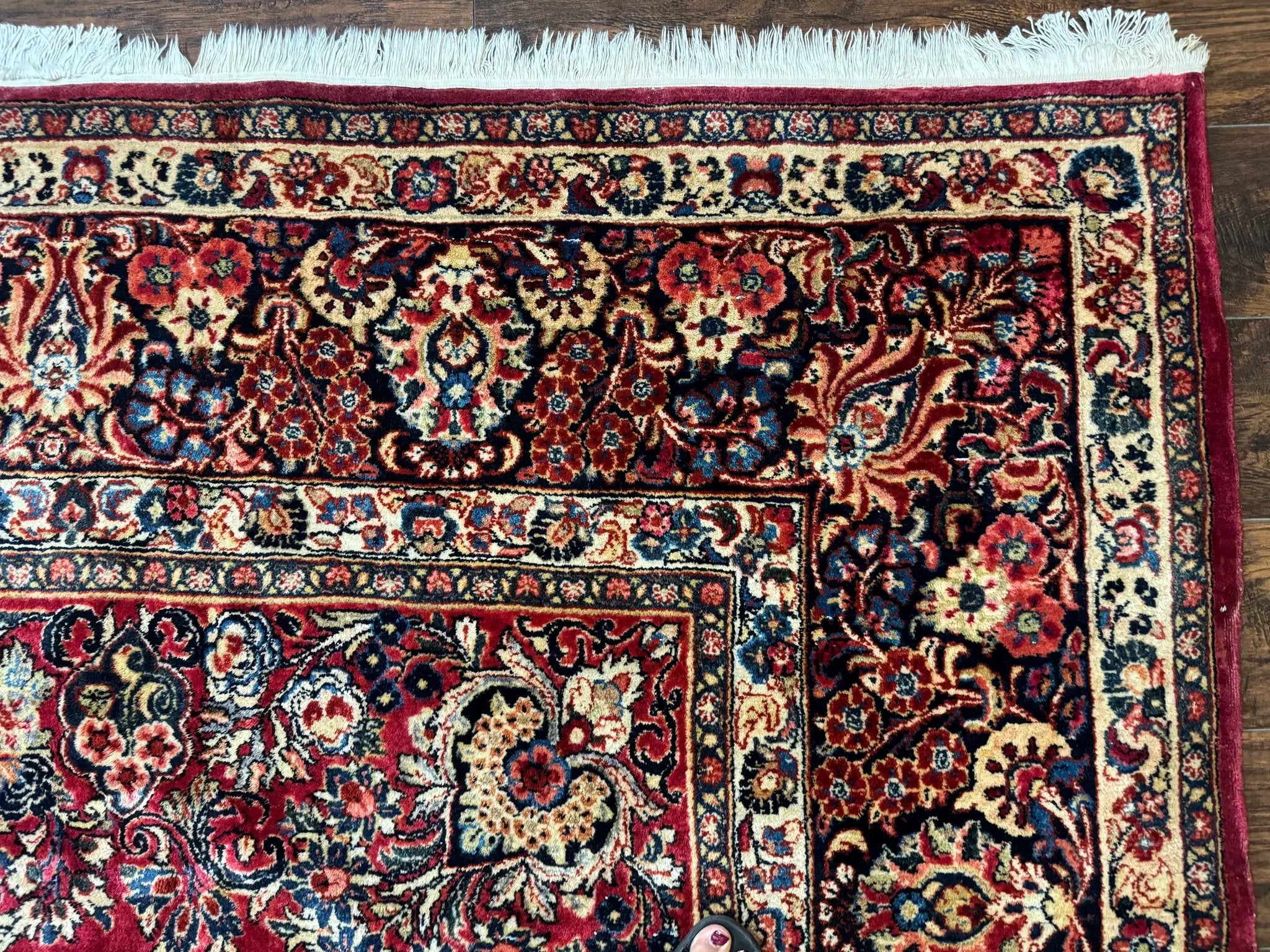 Persian Sarouk Rug 10x10, Square Persian Carpet, Red, Floral, Antique by Jewel Rugs