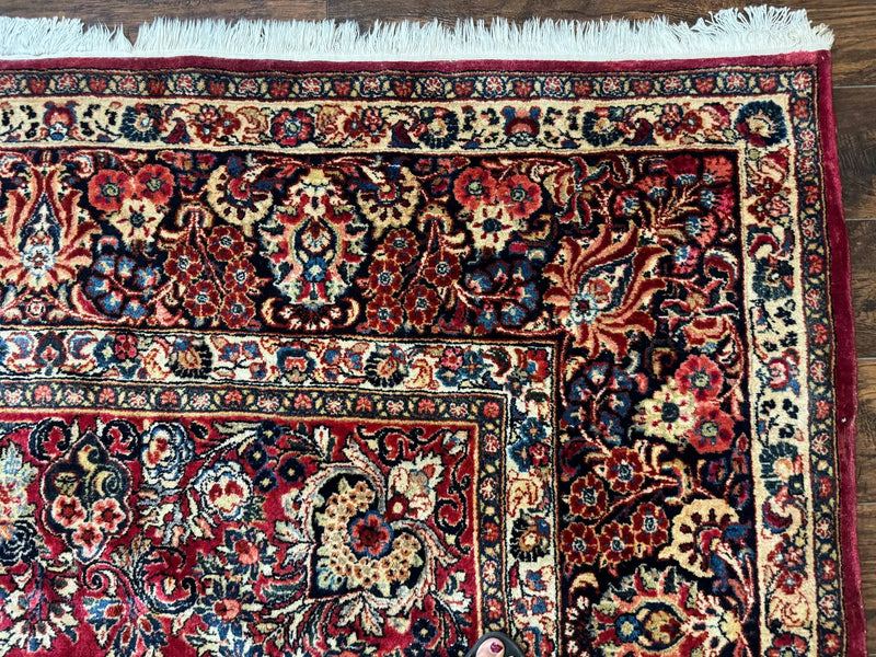 Persian Sarouk Rug 10x10, Square Persian Carpet, Red, Floral, Antique by Jewel Rugs