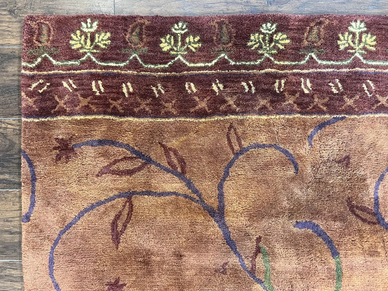 Pottery Barn Rug 5x8, Vintage Hand Tufted Carpet, Wool and Silk, Rust & Maroon by Jewel Rugs