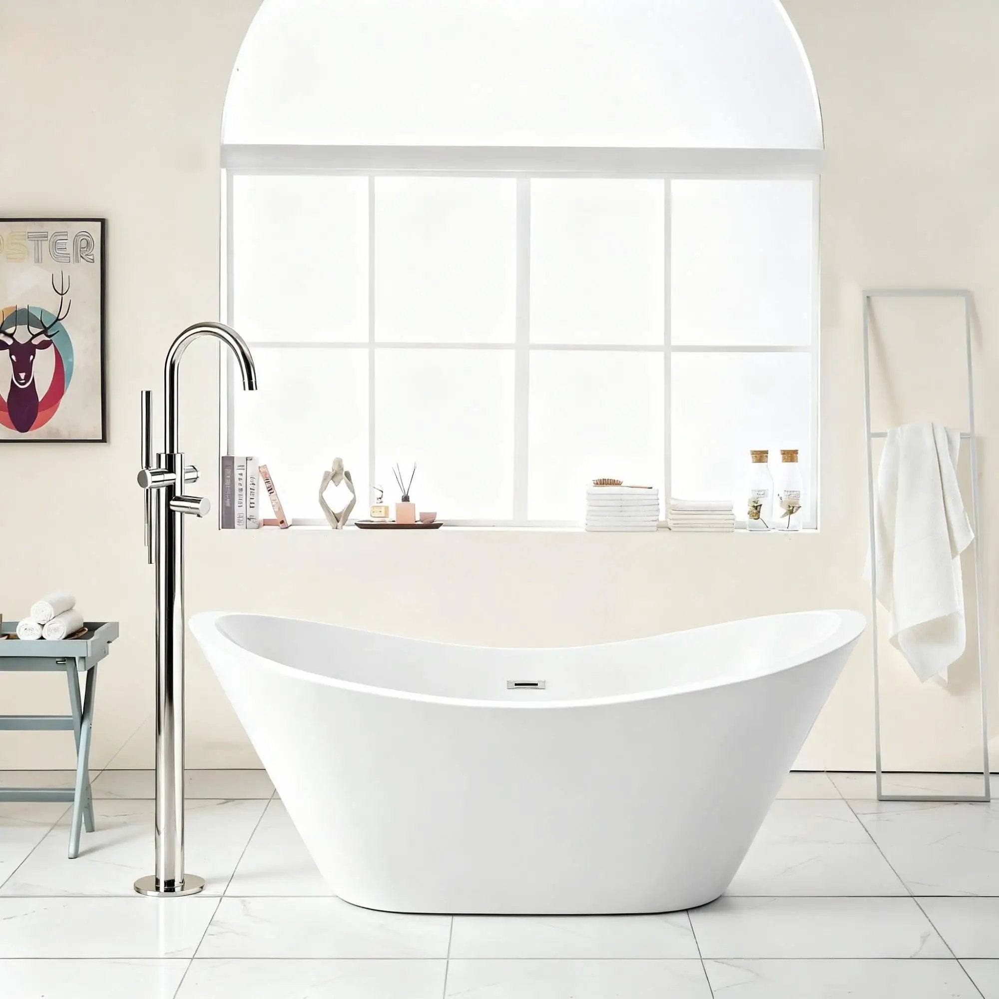 Glossy Freestanding Bathtub, Double Slipper Design, Deep Soaking Comfort by HouseOfZazla