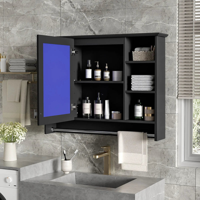 Modern Wall Mounted Mirror Cabinet With Adjustable Shelf, Soft Close Door, And Towel Bar by Unique Piece Furniture