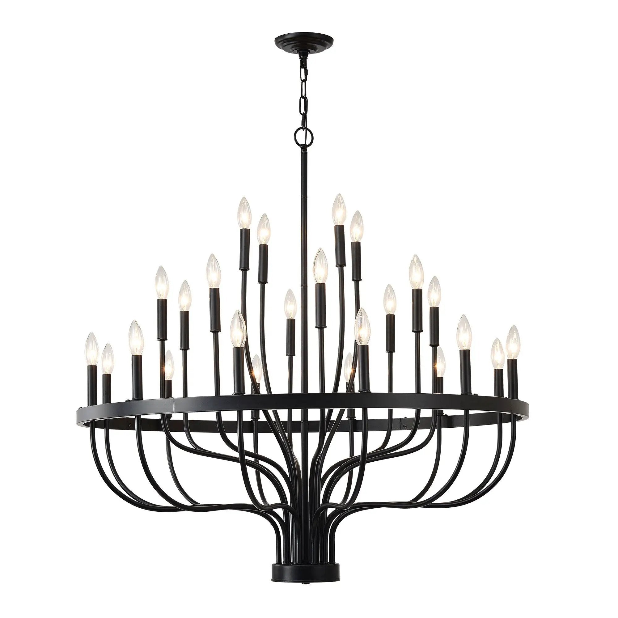 24 Light Chandelier Industrial Iron Candle Chandelier Modern Suspended Farmhouse Chandeliers Pendant Light Fixtures For Dining Room Bedroom Living Room Kitchen Island Foyer E12 Bulb (No Include) - Black by Unique Piece Furniture