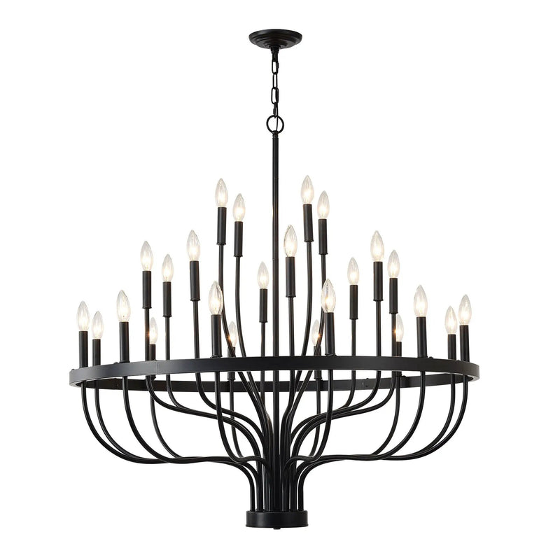 24 Light Chandelier Industrial Iron Candle Chandelier Modern Suspended Farmhouse Chandeliers Pendant Light Fixtures For Dining Room Bedroom Living Room Kitchen Island Foyer E12 Bulb (No Include) - Black by Unique Piece Furniture