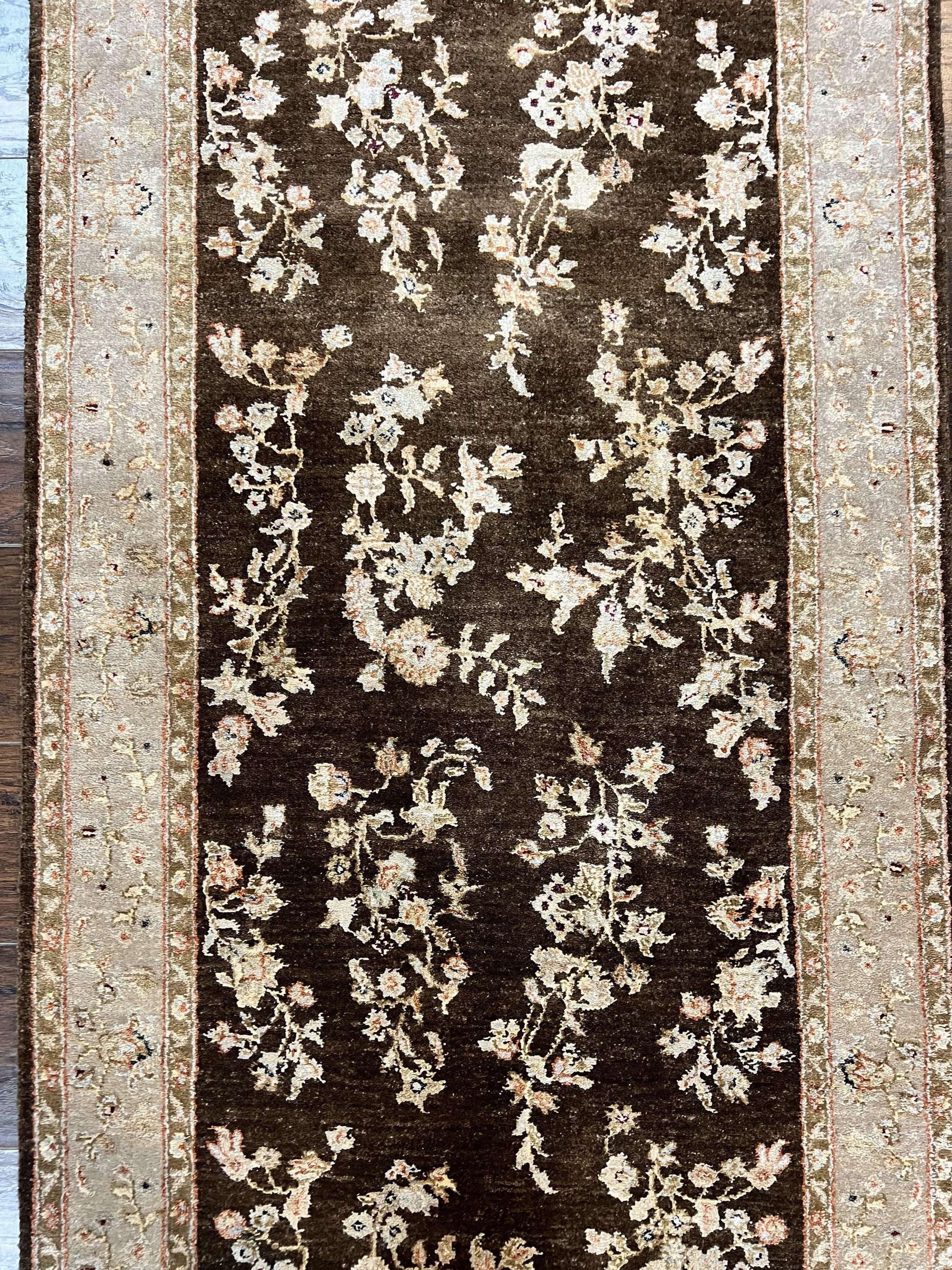 Peshawar Runner Rug 3 x 20, Wool Hand Knotted Vintage Pakistani Carpet, Brown & Taupe, Chobi Mahal Floral Rug, Extra Long Hallway Runner by Jewel Rugs
