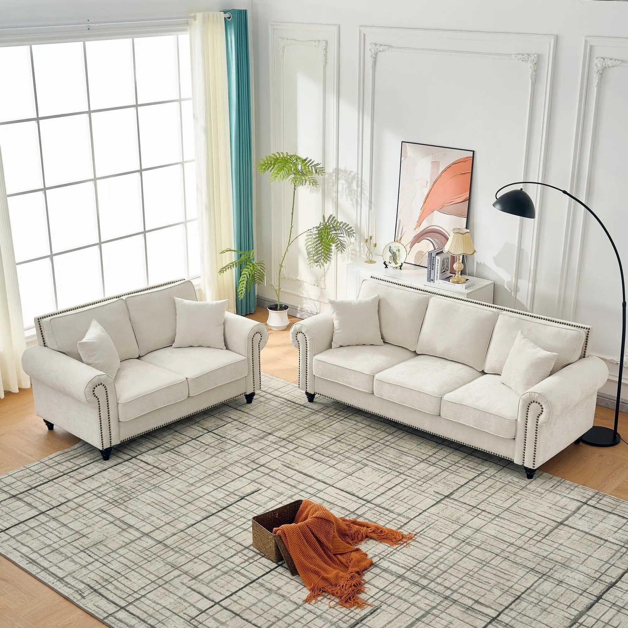 Modern 3 And 2 Seater Sofa With Rolled Arms, Tufted Upholstered Couch by Unique Piece Furniture