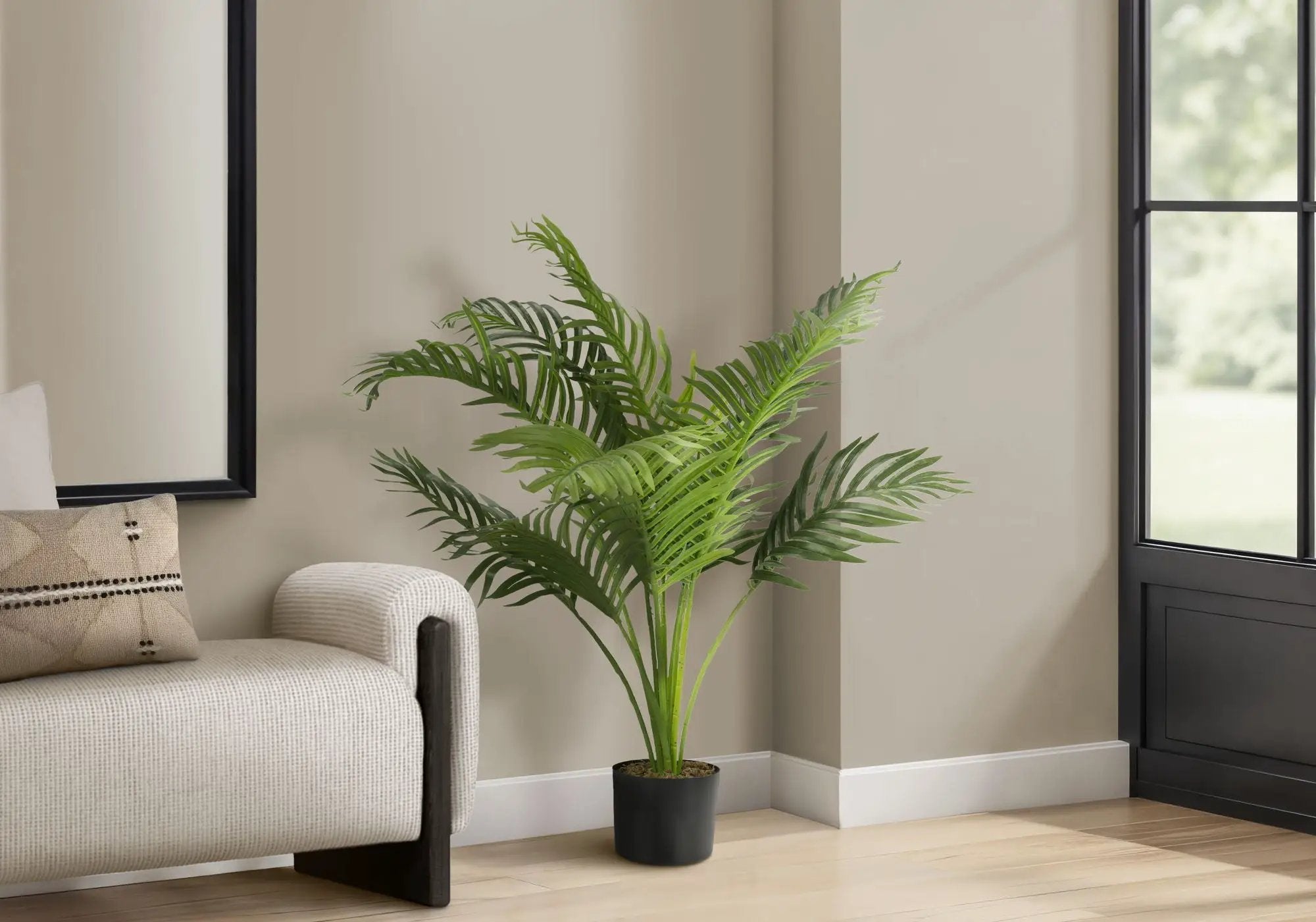 34" Tall, Artificial Plant, Palm Tree, Indoor, Faux, Fake, Floor, Greenery, Potted, Real Touch, Decorative - Green / Black by Unique Piece Furniture