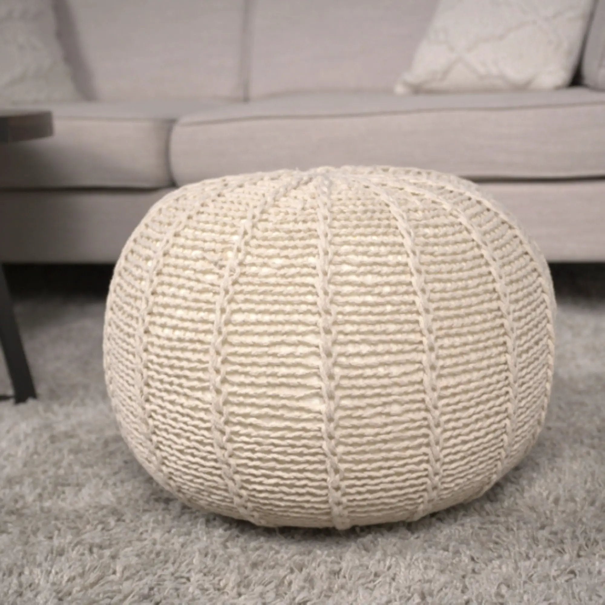 Bordeaux Knitted Round Pouf Ottoman And Floor Cushion by HouseOfZazla