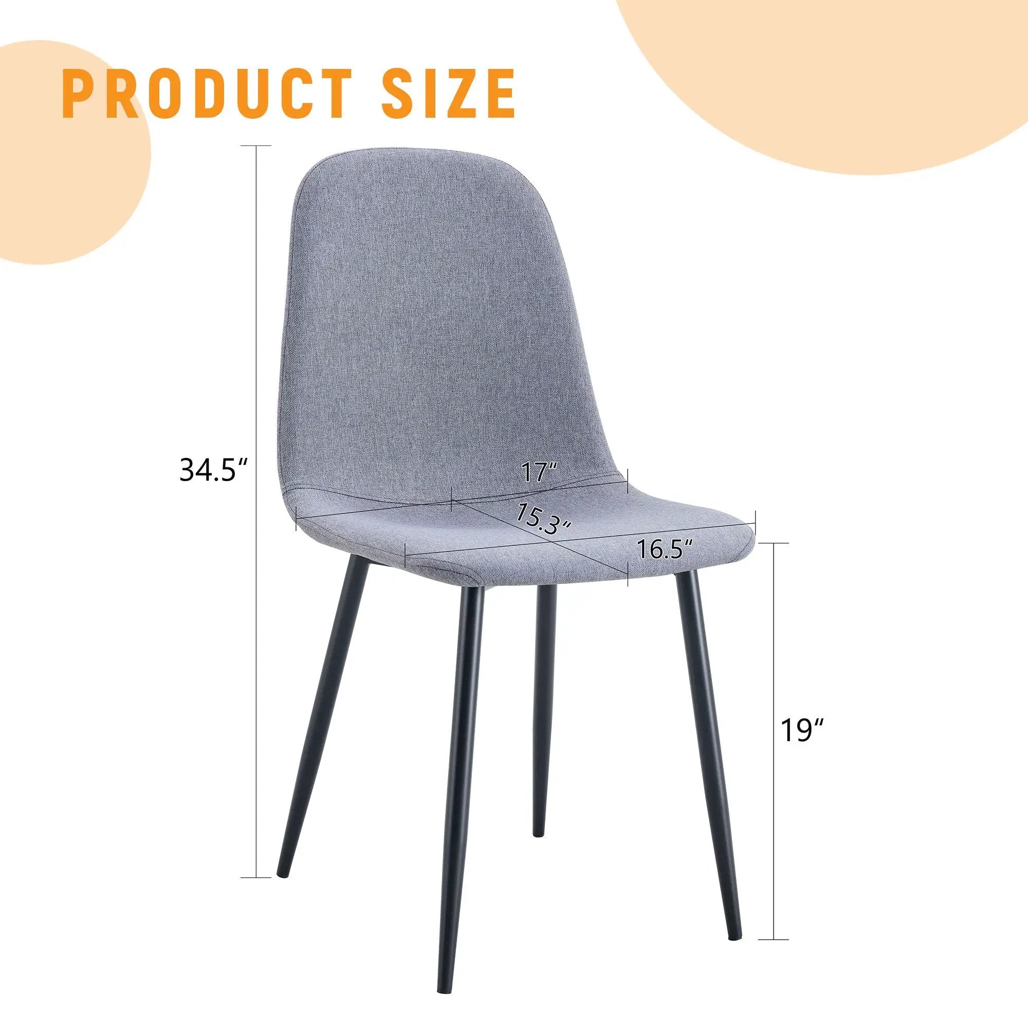 Luxury Simple Chair Linen Cotton High Resilience Dining Chair With Black Metal Legs (Set of 4) - Light Gray by Unique Piece Furniture