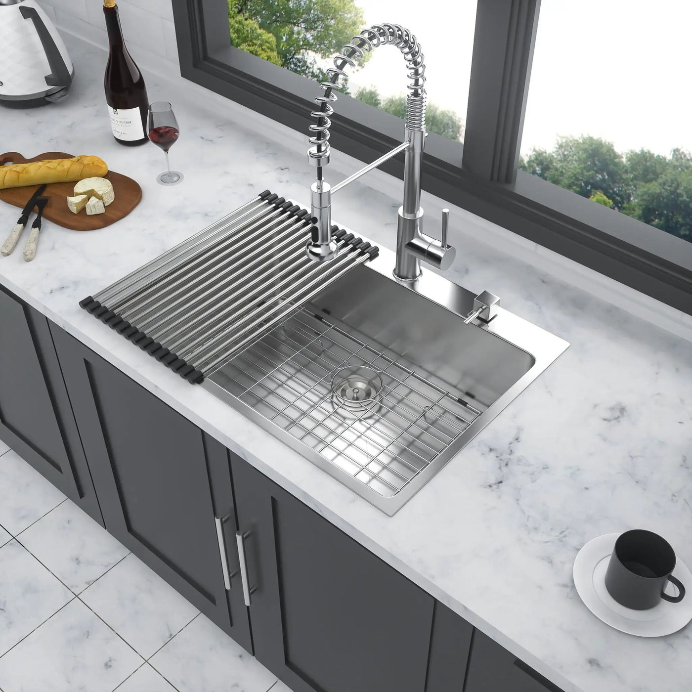 Drop In Kitchen Sink, 16 Gauge Stainless Steel, Single Bowl, Topmount Basin by HouseOfZazla