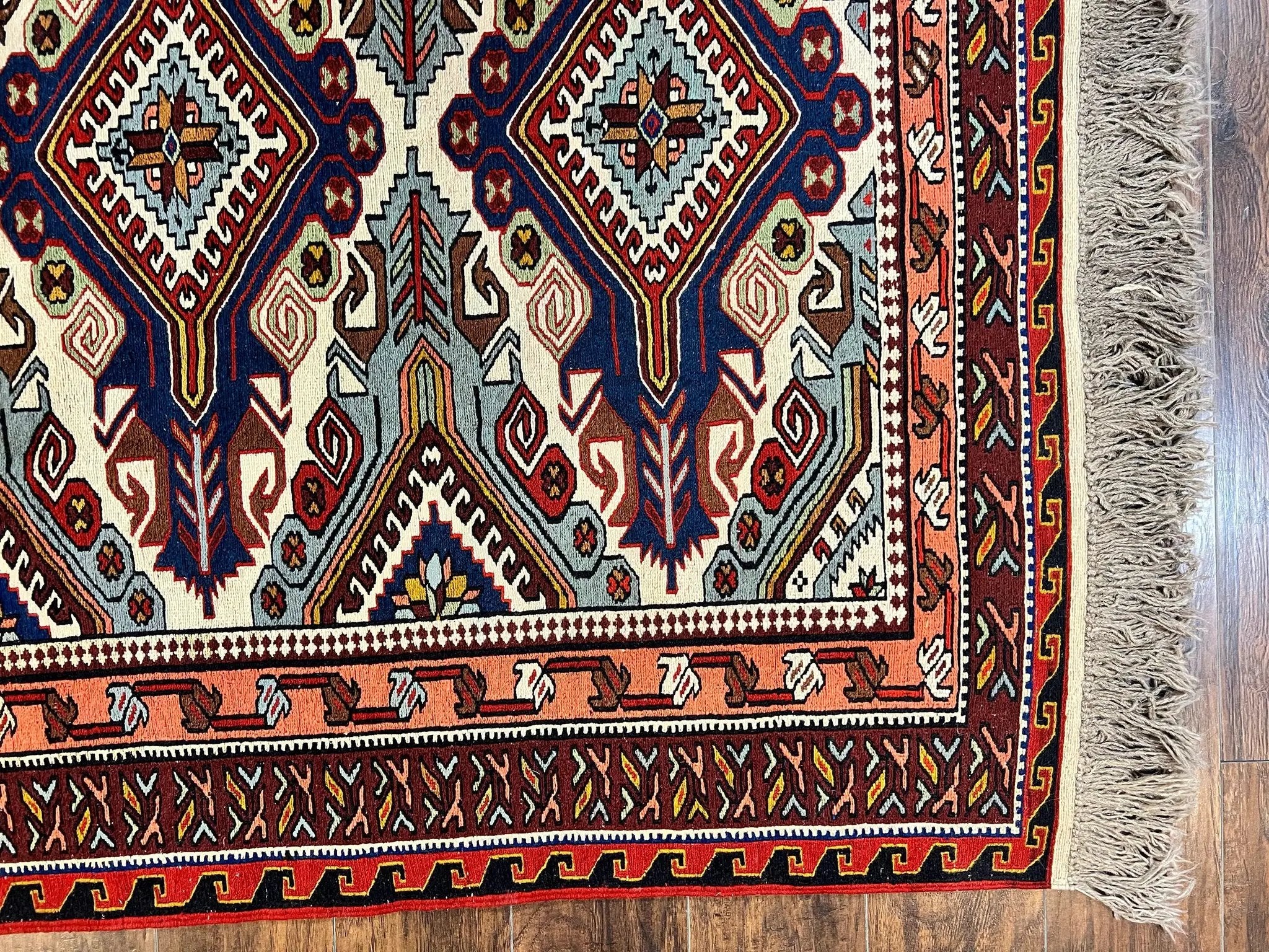 Russian Soumak Rug 6x8, Wool Handmade Antique Kilim Carpet, Multicolor 6 x 8 Geometric Medallions Caucasian Rug, Medium Size by Jewel Rugs