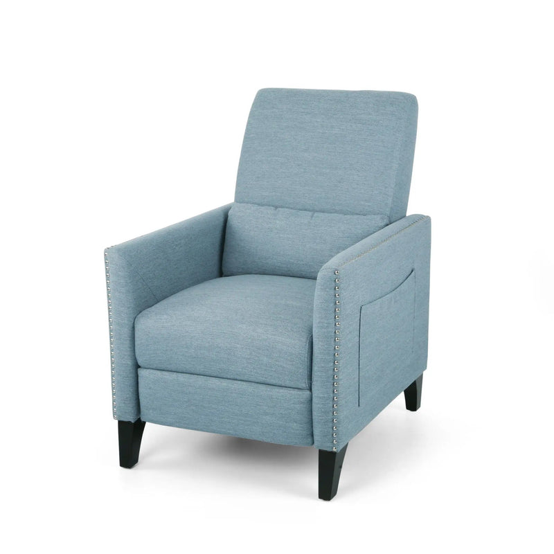 Repose Upholstered Recliner Chair With Nailhead Trim And Side Pocket - Light Blue by Unique Piece Furniture