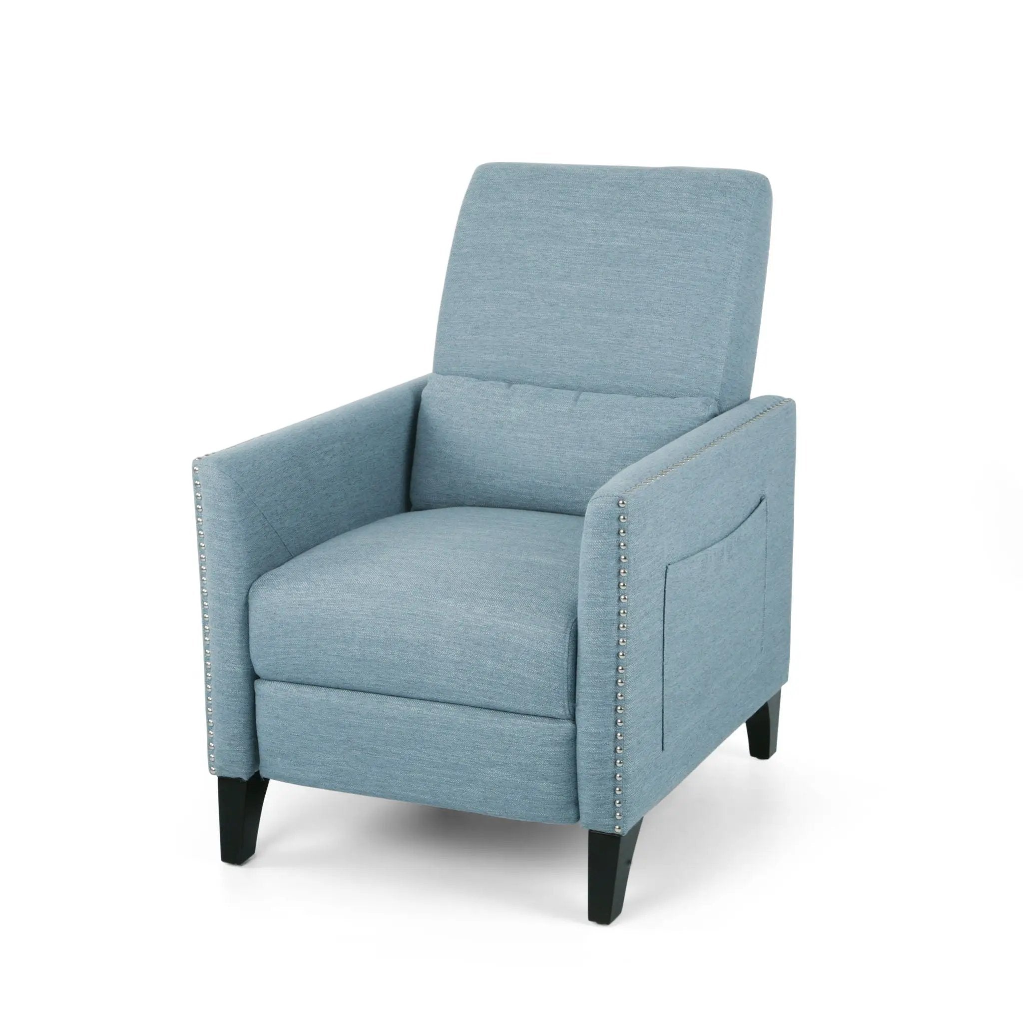 Repose Upholstered Recliner Chair With Nailhead Trim And Side Pocket - Light Blue by HouseOfZazla