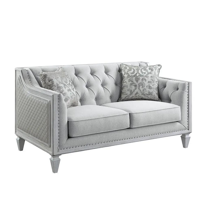 Katia - Loveseat With 2 Pillows - Light Gray Linen & Weathered White by Unique Piece Furniture