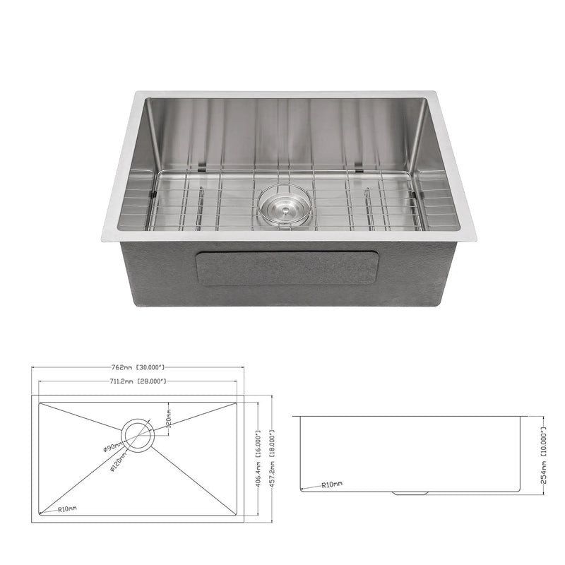 Modern Undermount Stainless Steel Kitchen Sink 16 Gauge, Deep Single Bowl by HouseOfZazla