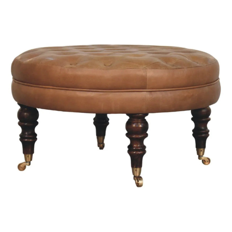 Buffalo - Round Ottoman With Castor Legs - Brown by HouseOfZazla