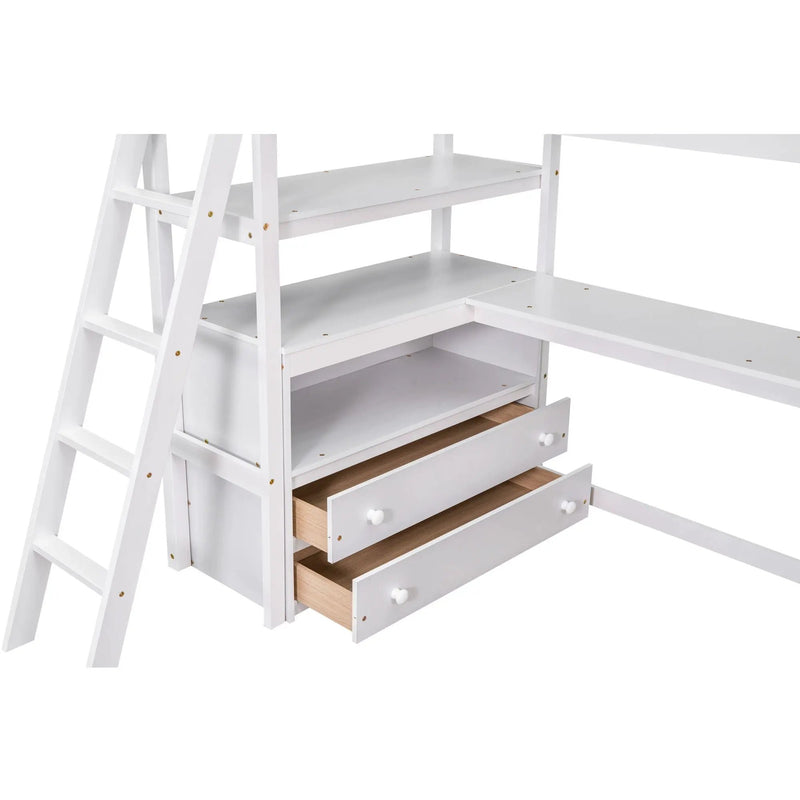 Modern Loft Bed With Built In Desk, Shelves, And 2 Drawers by HouseOfZazla