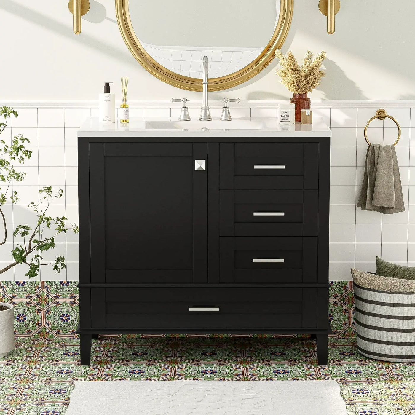 Bathroom Vanity, Modern Bathroom Cabinet With Sink Combo Set, Bathroom Storage Cabinet With A Soft Closing Door And 3 Drawers, Solid Wood Frame by Unique Piece Furniture
