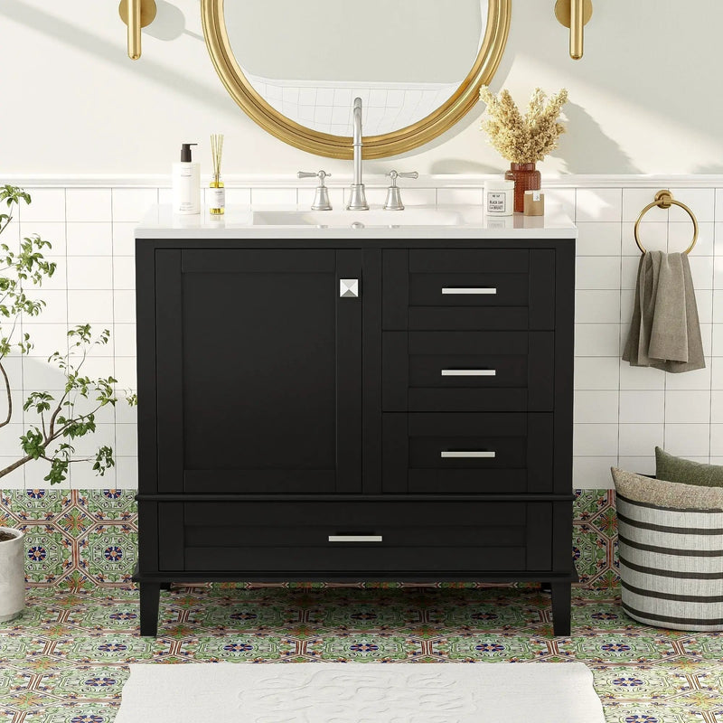 Bathroom Vanity, Modern Bathroom Cabinet With Sink Combo Set, Bathroom Storage Cabinet With A Soft Closing Door And 3 Drawers, Solid Wood Frame by HouseOfZazla