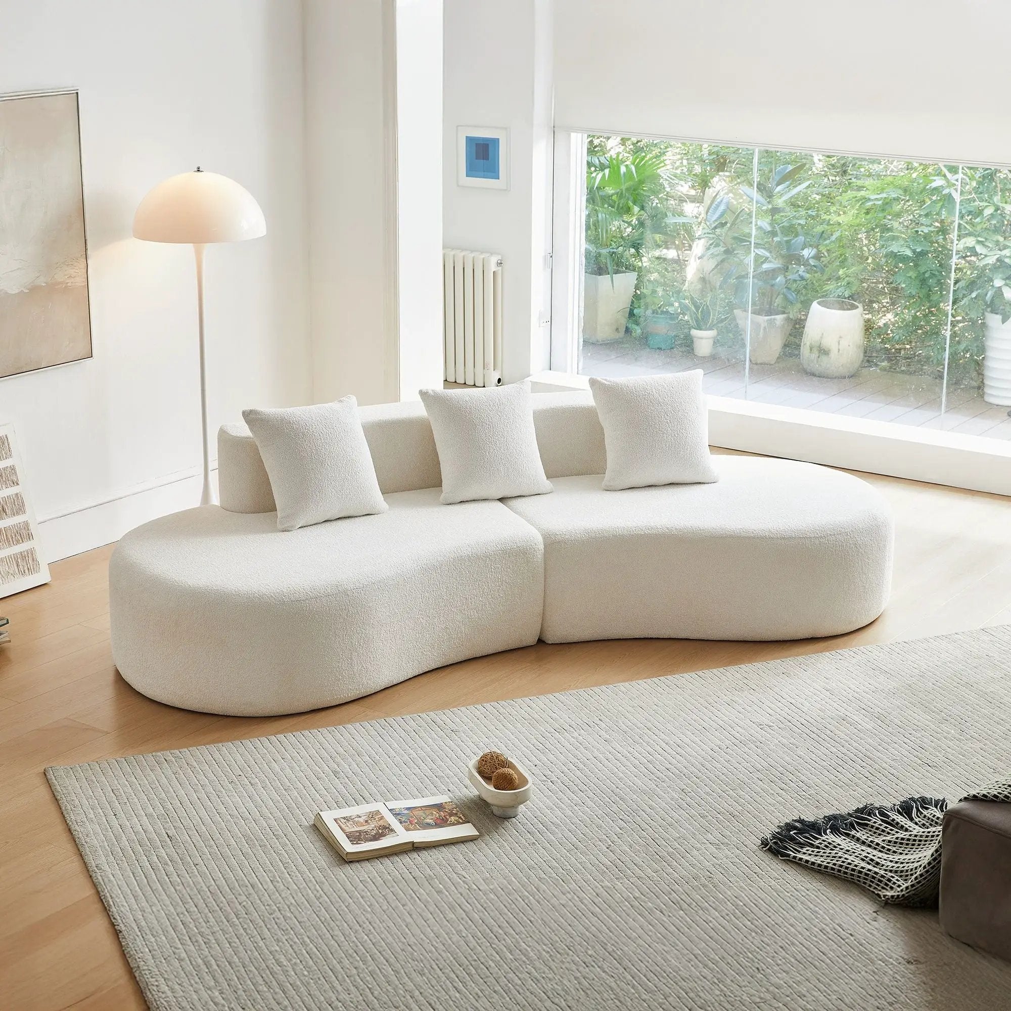 Curved Boneless Couch, Half Moon Sofa, 5 Seat Couch With High Density Foam Filled For Living Room - White by HouseOfZazla