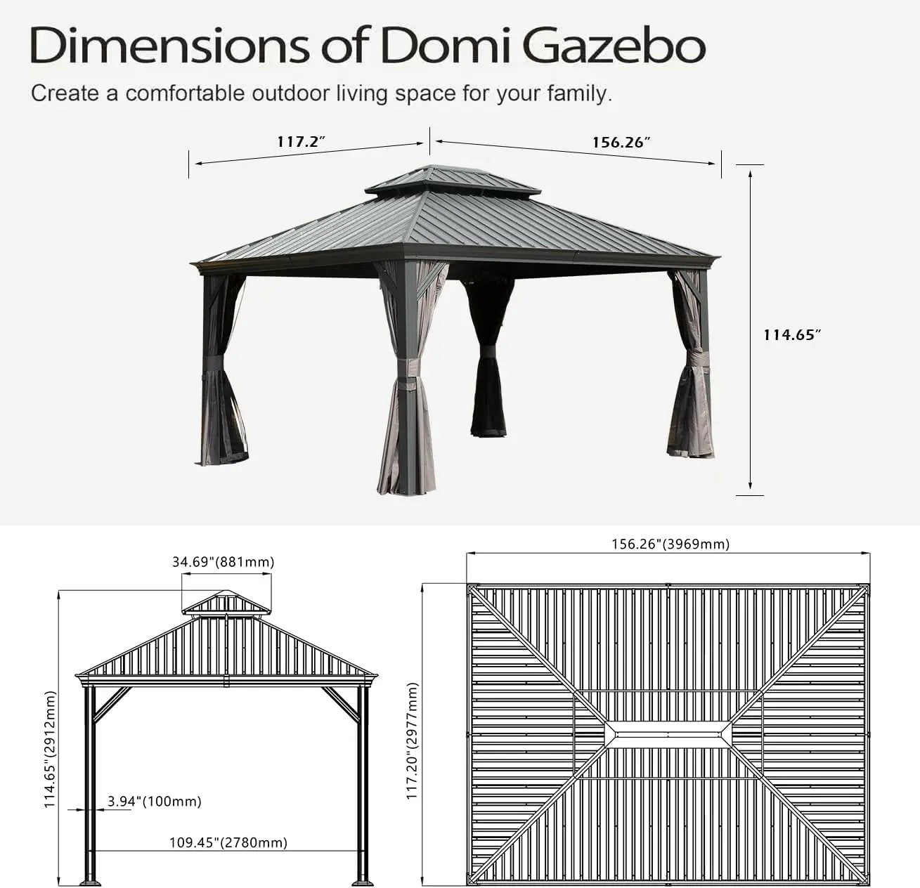 10x13ft Outdoor Gazebo with Galvanized Steel Double Roof by HouseOfZazla