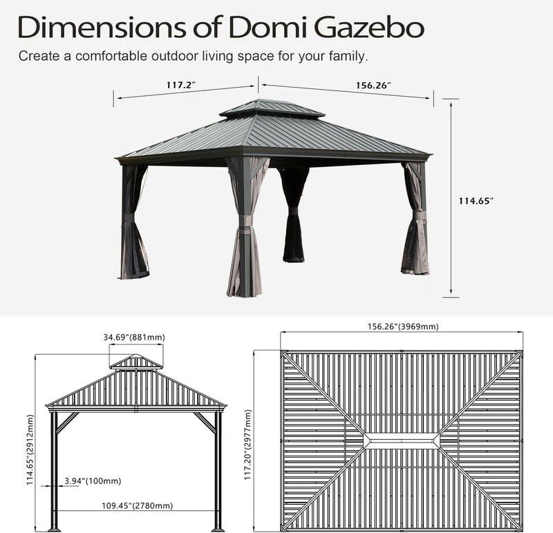 10x13ft Outdoor Gazebo with Galvanized Steel Double Roof by HouseOfZazla