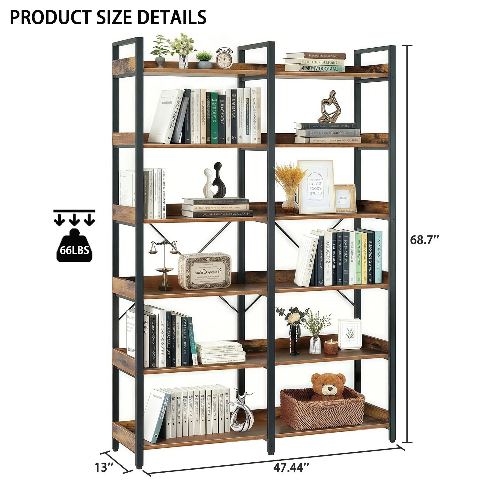 6-Tier Industrial Bookshelf With 12 Open Shelves by HouseOfZazla