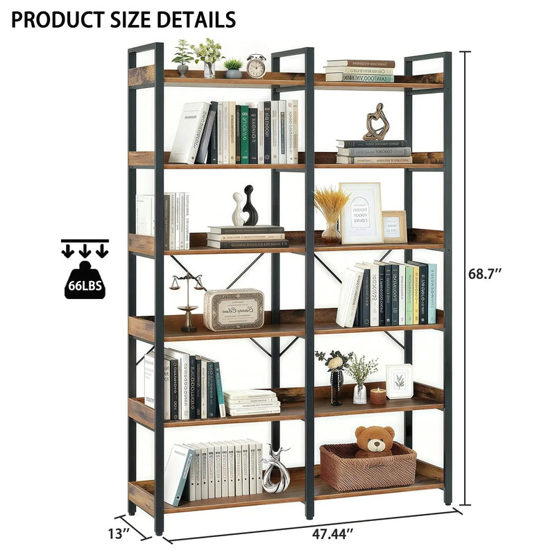 6-Tier Industrial Bookshelf With 12 Open Shelves by HouseOfZazla