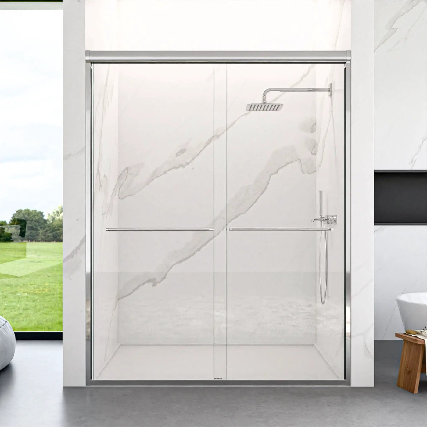 Modern Semi Frameless Double Sliding Shower Door by HouseOfZazla