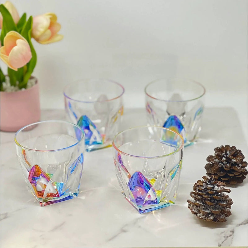 Leading Ware Rainbow Diamond Acrylic Glasses Drinking (Set of 4) Dof 9Oz Bpa Free Plastic Cocktail Glasses - Clear by HouseOfZazla