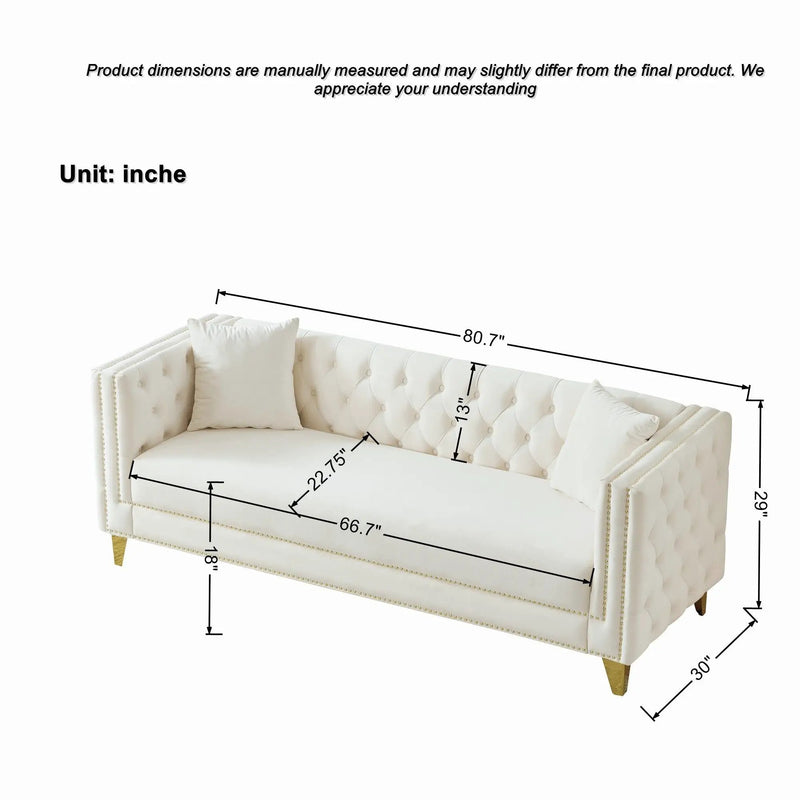 3 Seater Deep Seat Sofa, Sofa With Button Nailhead, Square Arm by Unique Piece Furniture