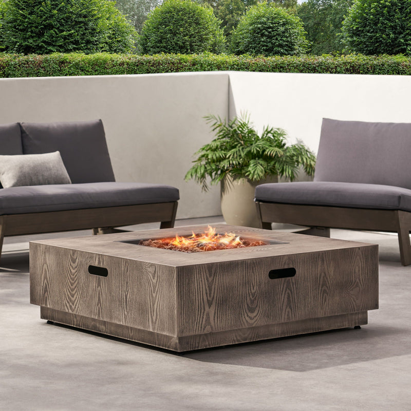 Wellington Square Iron Fire Pit With Wood Pattern Design And 50,000 Btu Output by HouseOfZazla