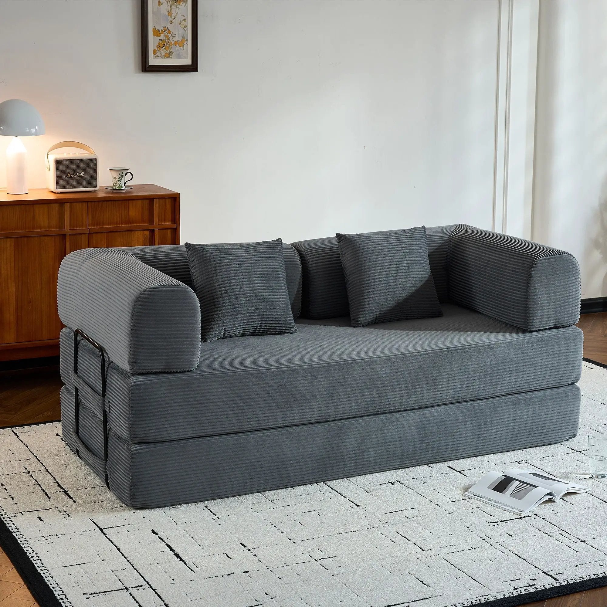 Convertible Sleeper Sofa Bed With Cylindrical Pillow, With Fixed Shape Frame by Unique Piece Furniture