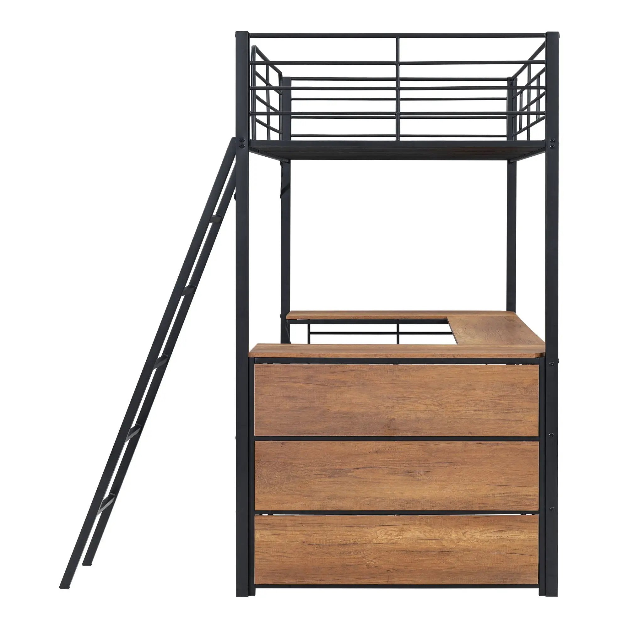 Loft Bed & 3 Layers Of Shelves And L-Shaped Desk by HouseOfZazla