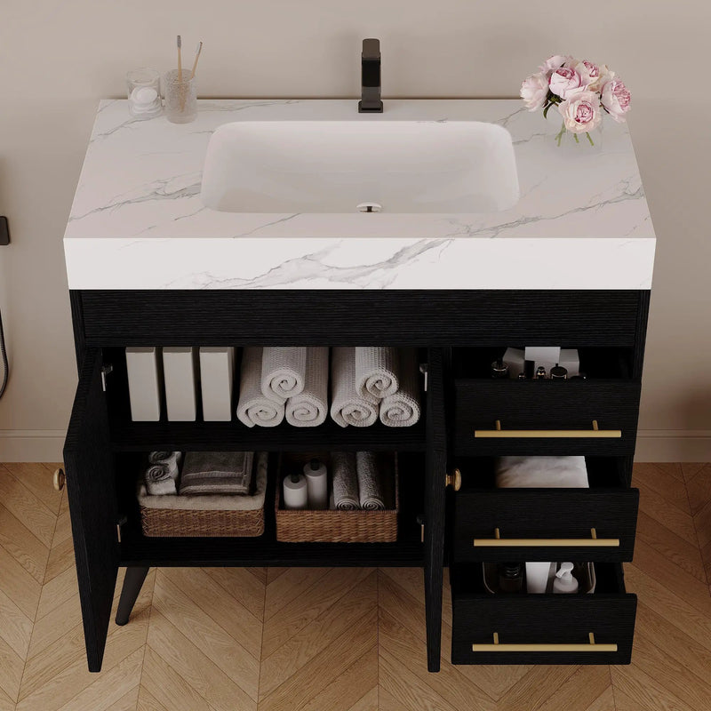 36" Freestanding Bathroom Vanity with Ceramic Sink and Faux Marble Top by HouseOfZazla