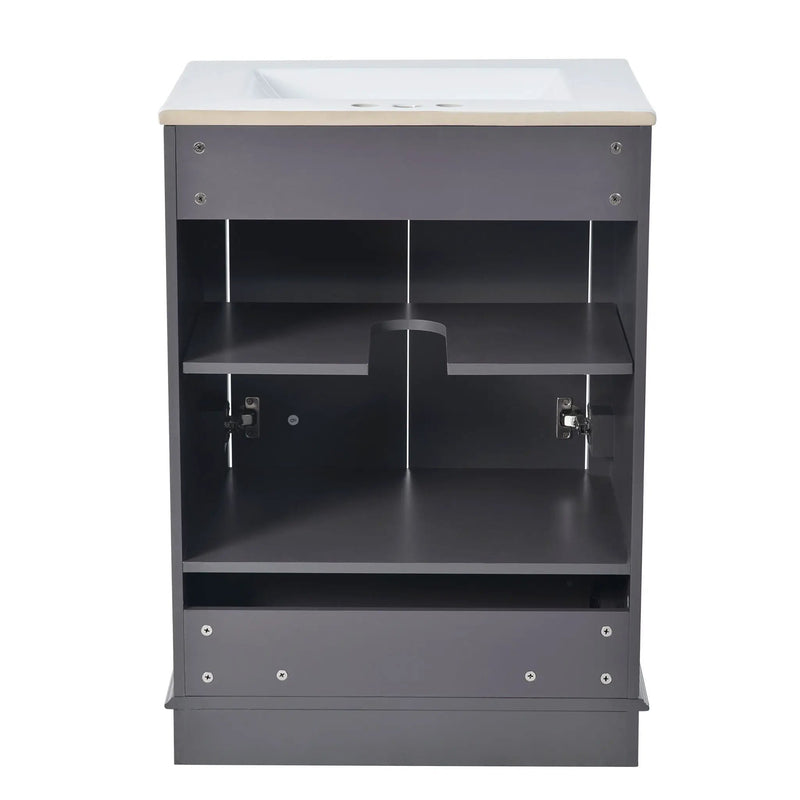 Bathroom Vanity With Ceramic Sink Combo, Modern Freestanding Storage Cabinet With Silver Handles