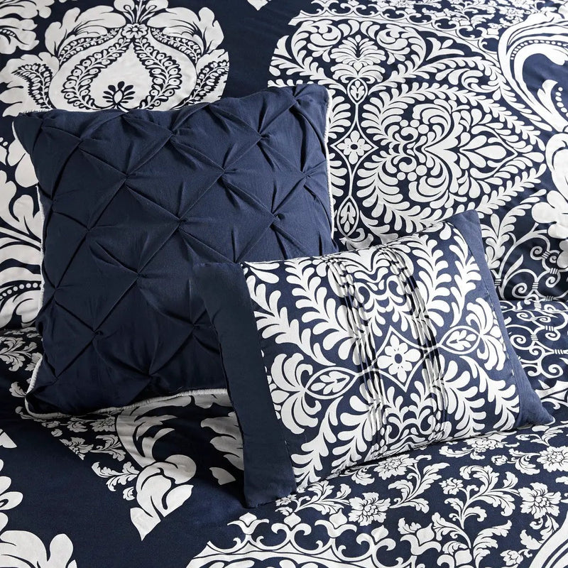 7 Piece Cotton Printed Comforter Set - Indigo - Cal King by HouseOfZazla