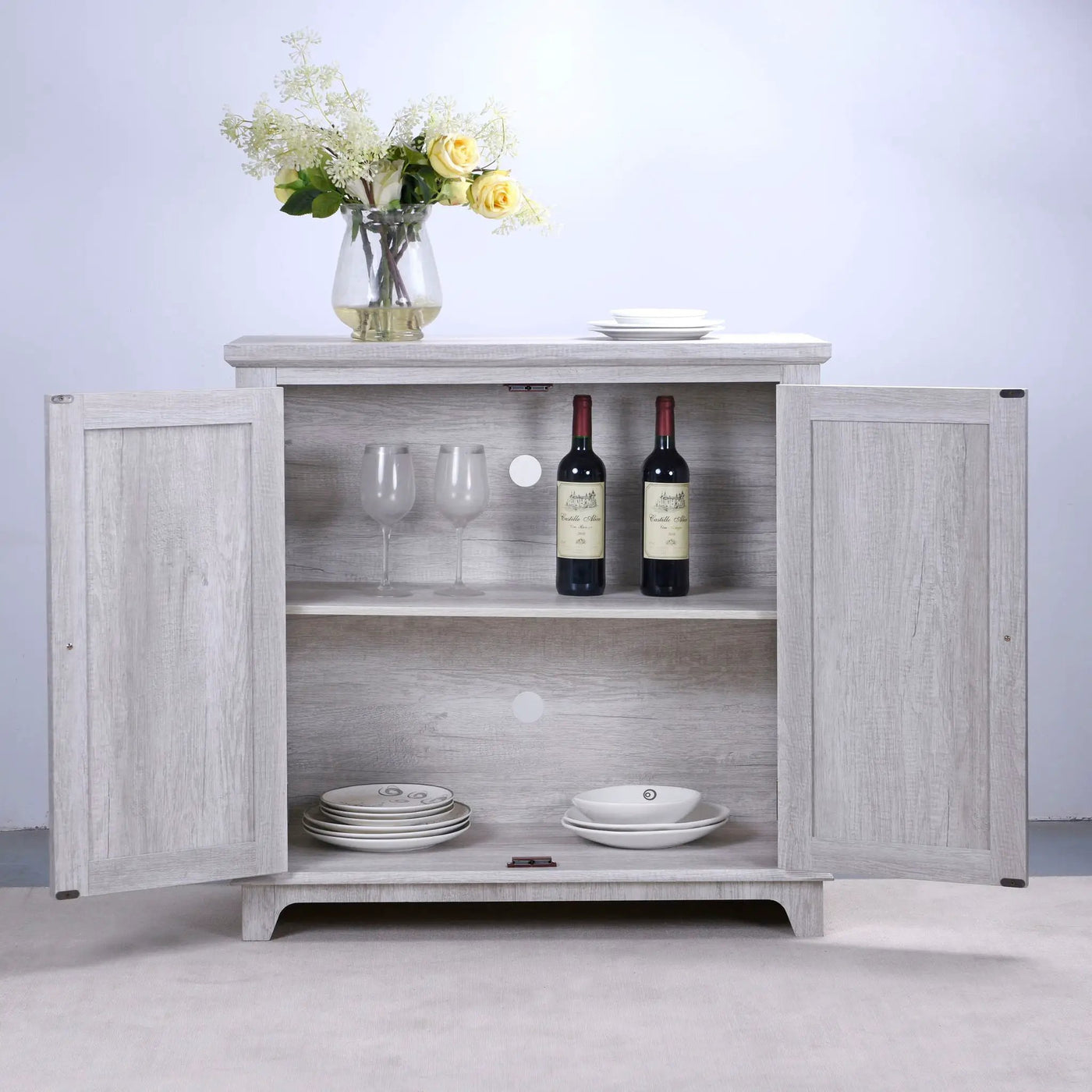 Elegant Sideboard With 2 Acrylic Mirrored Doors, Adjustable Shelf Storage by HouseOfZazla