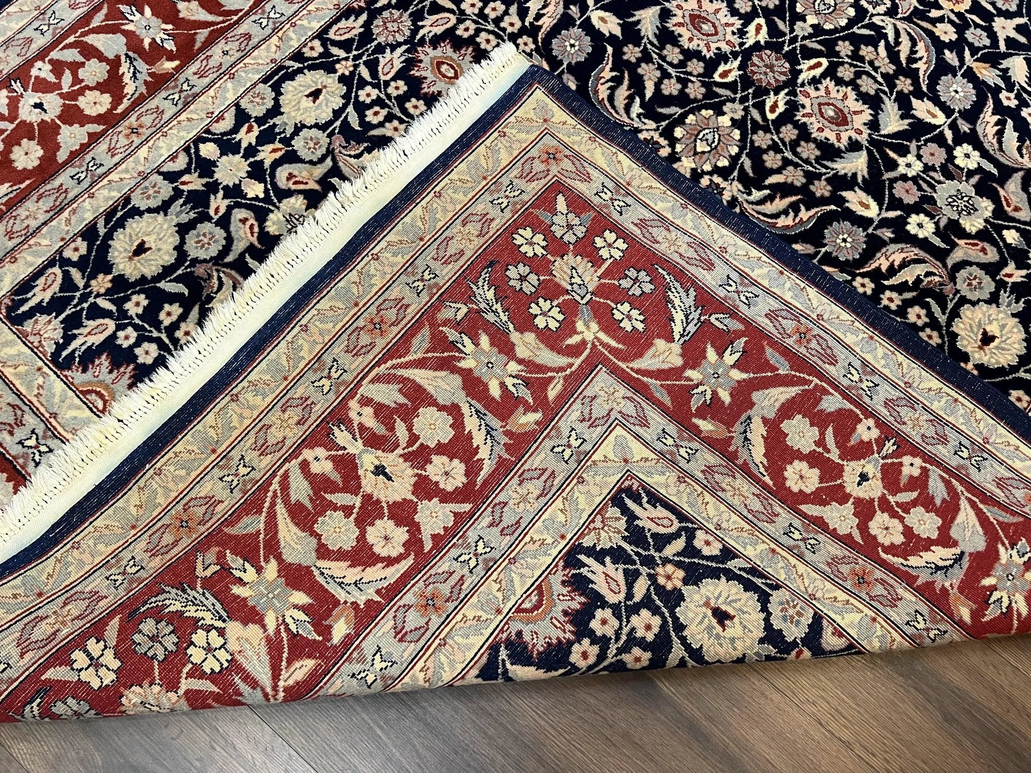 Indo Sarouk Rug 6x9, Vintage Indian Persian Rug, Wool Oriental Carpet, Navy Blue Red Allover Floral Rug, Traditional Very Fine Rug, Area Rug by Jewel Rugs