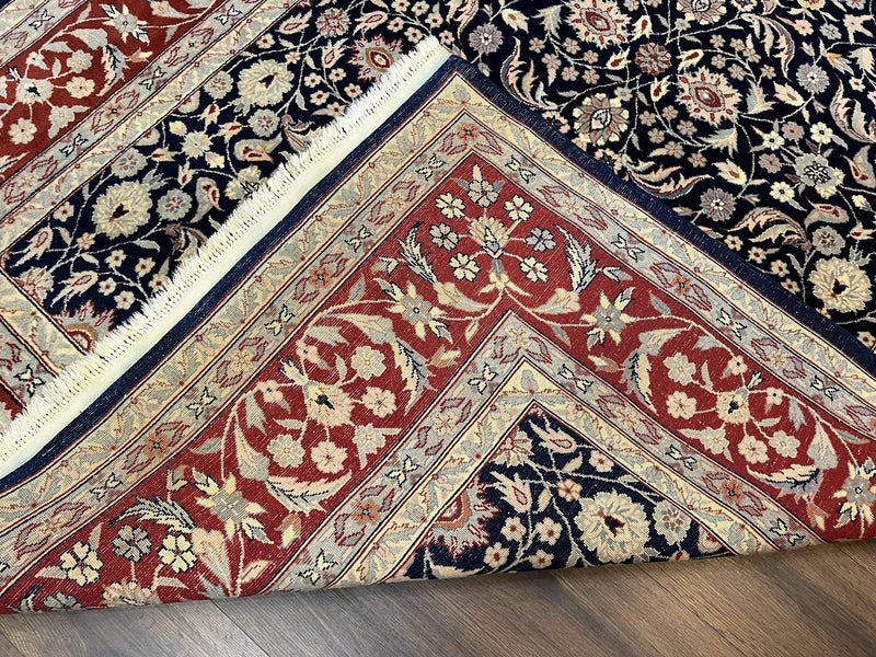 Indo Sarouk Rug 6x9, Vintage Indian Persian Rug, Wool Oriental Carpet, Navy Blue Red Allover Floral Rug, Traditional Very Fine Rug, Area Rug by Jewel Rugs