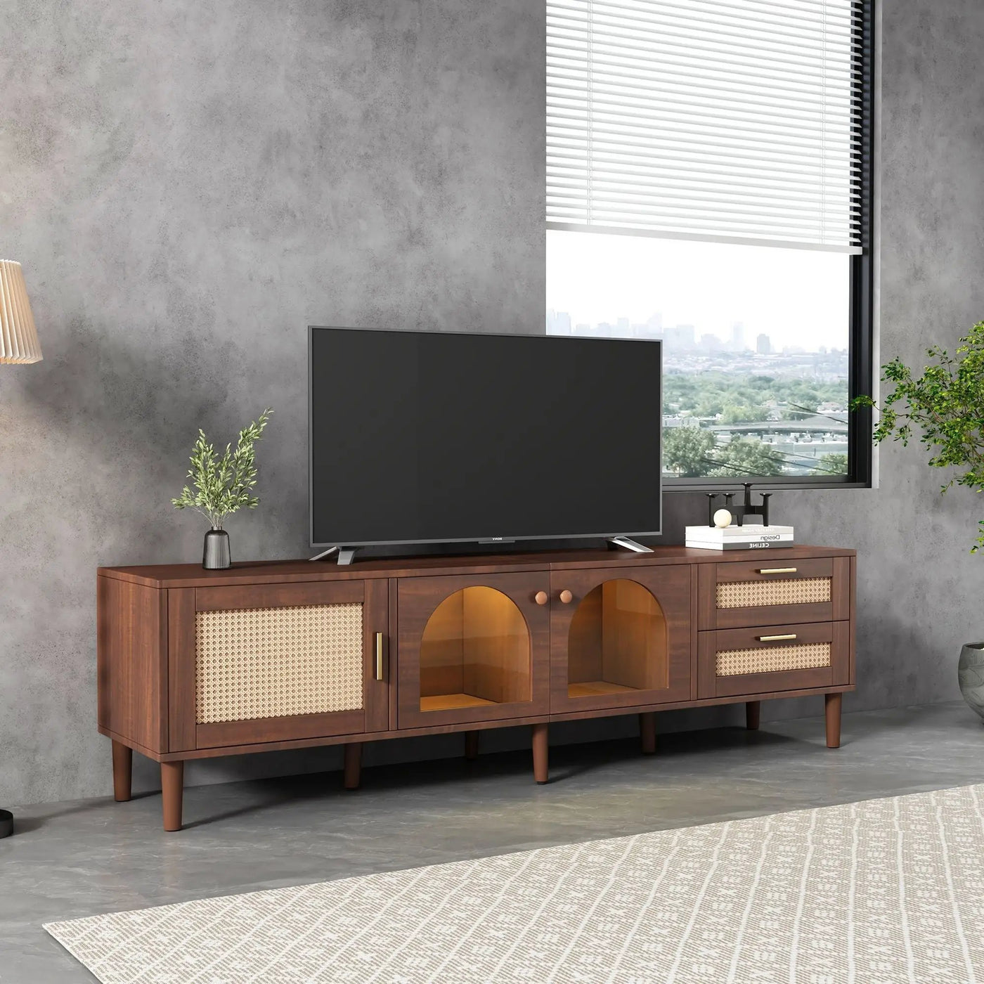 TV Stand With App-Controlled LED Lights, 2 Drawers & Door Storage by Unique Piece Furniture